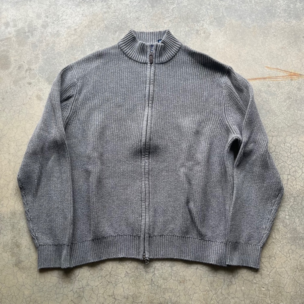 Izod Mens XXL Gray Ribbed Knit Full Zip Mock Neck Sweater Raglan Sleeve Cardigan